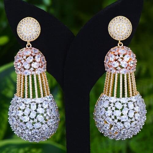 LARRAURI Luxury Winding Statement Dangle Water Drop Earrings For Women Wedding Zircon CZ Engagement Party Dubai Bridal Earring