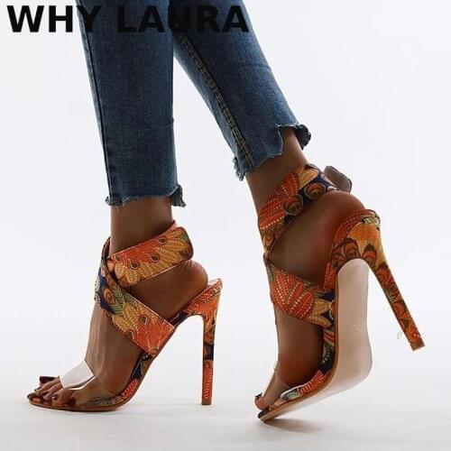 Summer 2021 Floral ankle strap sandals Stiletto sandals Open-toe party shoes plus-size 35-43