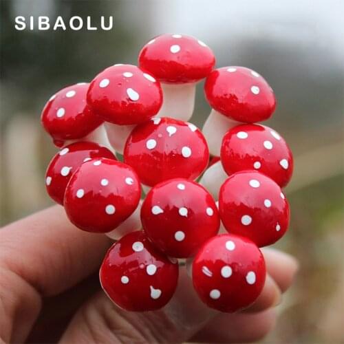 10pcs Simulation Red Mushroom Figure decorative mini plants fairy garden cartoon Building statue miniature Moss ornaments