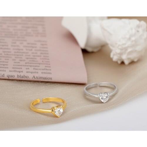 Minimalist Zircon Heart Ring For Women Adjustable Kpop Stainless Steel Aesthetic Rings Bridal Wedding Jewelry Gift To Girlfriend