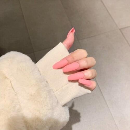 Fashion Long Wearing Nail Art Scrub Fake Nail Pieces Finished Pink Fake Nails DIY Nail Art Decoration