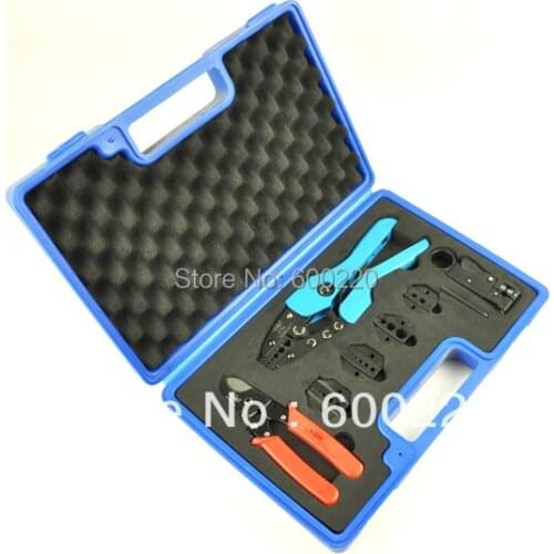 Combination tool set AN-05H-5A2 for TV cables, contains coaxial cable crimping tool & replaceable dies Combination hand tool set