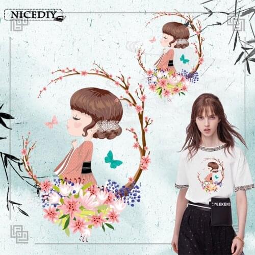 Nicediy Beautiful Girl Patch Iron On Appliques High Quality Stripe Sticker On Clothes DIY Heat Transfer Washable Fashion Patches