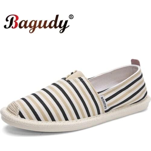 New Spring Fashion Stripe Canvas Mens Shoes Comfortable Soft Mens Casual Flat Shoes Breathable Loafers Men Vulcanized Shoes