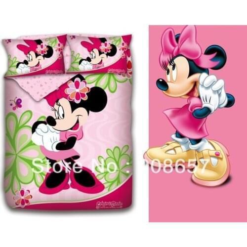 New hot pink minnie mouse girls bedding twin full queen king size comforter cotton quilt duvet covers bed in a bag sheets set