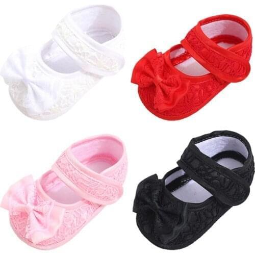 Newborn Baby Girl Shoes Soft Shoes Soft Soled Non-slip Bowknot Lace Footwear Crib Shoes For 0-18M