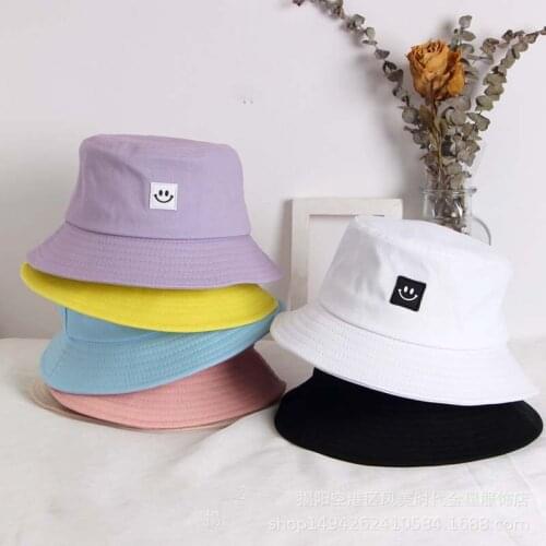 Fashion Women Bucket Hat New Candy Colors Smile Face Sun Hat Fishermen Hats Hip Hop Female Cap Outdoor Sports Travel Beach Caps