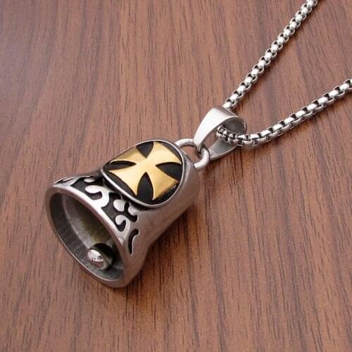 316L Stainless Steel Silver color Black Golden Plated Big Cross Bell Biker Flame Motorcycle High Polish Cross Pendant Necklace