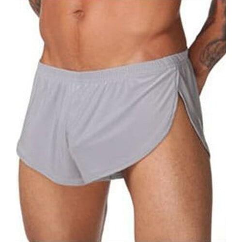 Loose Lounge Pajama Men Side Split Sleep Bottoms Mens Sexy Underwear Shorts Crotch Boxers Casual Homewear Silk Sleepwear A50