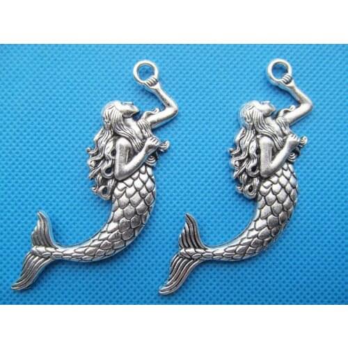 20pcs 42mmx76mm Antique Silver tone/Antique Bronze Mermaid Fish Pendant Charm/Finding,DIY Accessory Jewelry Making