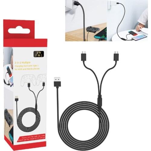 Pohiks 2-in-1 Type-C Charging Cable Compatible for PS5/XSX/Switch Game Console Controller 2 in 1 Gamepad Charging Cable