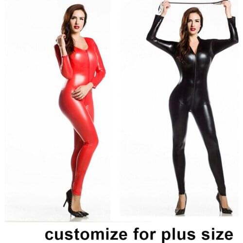 Plus Size Black Sexy Shiny Cat Suit Silver Metallic Unitard Tight Suit Lycra Spandex Bodysuit Zipper Long Sleeve Catsuits