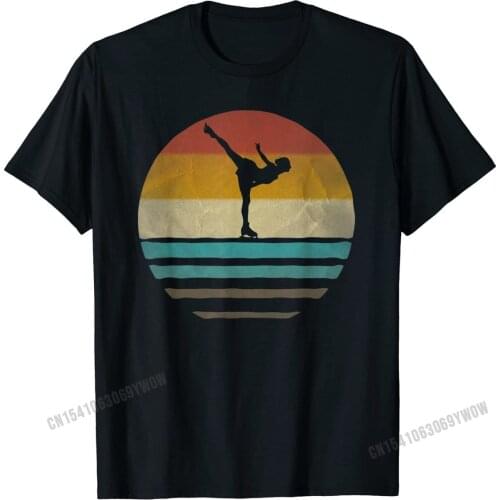 Retro Vintage Figure Ice Skating Silhouette Distressed Shirt Cotton Tops Shirts for Men Birthday T Shirt Design Fashionable