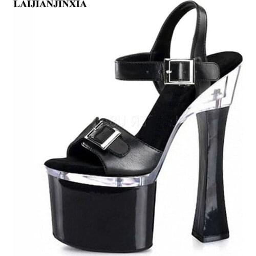 LAIJIANJINXIA Sexy New Hot Party 18cm Square High Heel Dancing Sandals Open Toe Sexy Women Dress Summer Pole Dance Shoes