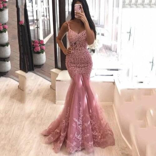Sleeveless Sexy V Neck Long Prom Party Gowns Custom Made Evening Party Gowns Pink Mermaid Formal Evening Dress 2021