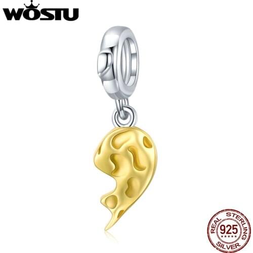 WOSTU Warm Intimacy - Half Heart Charms 925 Sterling Silver Fit Original Bracelet Pendants For Women DIY Original Fine Jewelry