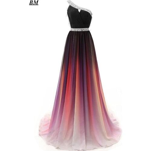 Prom Dresses 2021 A-line Gradient Chiffon Long Evening Dresses Plus Size Ombre Party Gown Vestido De Formatura BM01