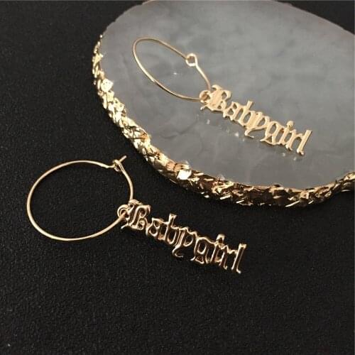 Old English Vertical Letter Honey Babygirl Charm Hoop Earrings For Women Party Gothic Stylish Gold