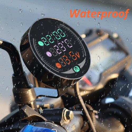 Waterproof 3-in-1 9-24V Night Vision Motorcycle Voltmeter Volt Gauge Display Motorbike LED Clock Watch Water Temperature Meter