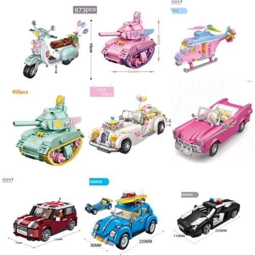 Mini High-tech Cartoon Car Model Bricks Building Blocks Wedding Auto Tank Airplane Block Set Bricks Christmas Gifts For Kids