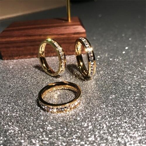 YUN RUO Pave Zircon Crystal Ring Bridal Wedding Rose Gold Fashion Titanium Steel Jewelry Woman Man Gift Never Fade Drop Shipping