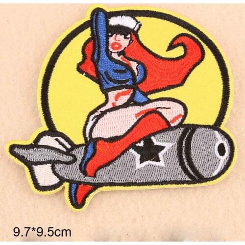 Yellow Woman On Bomb Pinup Iron on Embroidered Cloth Clothes Patch For Clothing Girls Boys Wholesale