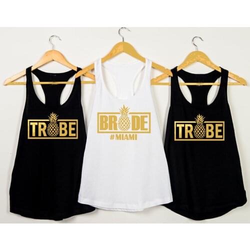 Women Fashion Wedding Bachelorette Party Vest Undershirt Singlet Top Bridal Party Shirts Bride and Tribe Gold Pineapple Graphic