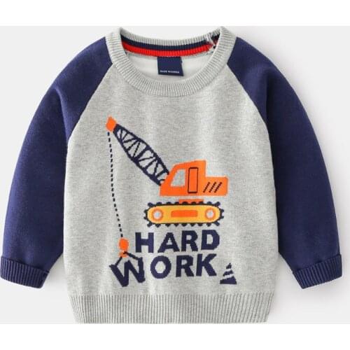 3-9T Sweater For Boys Toddler Kid Baby Clothes Autumn Winter Warm Pullover Top Car Print Cartoon Knitwear Children Sweater