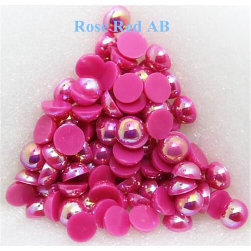 1.5-12mm Flatback Rose Red AB Half Round Pearl Beads Resin ABS Imitation Pearl Beads DIY Wedding Dress Button Nail