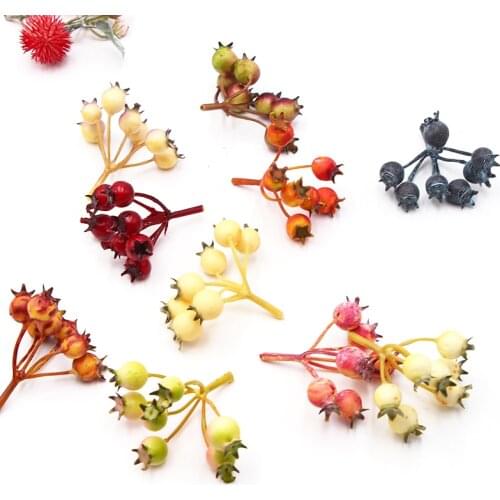 10pcs/Lot 6-7 Heads Mini Cherry Small Berries Artificial Flowers Bouquet 3D DIY Handmade For Christmas Party Decorative