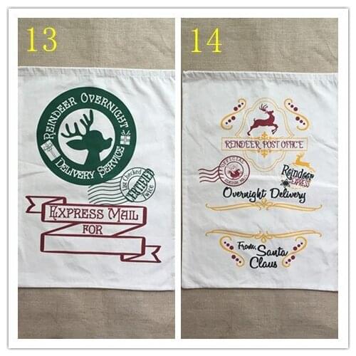 30pcs/lot Festival Decoration New Arrival Santa Sack Latest Fashion Personalized Christmas Canvas Gift bag With 14 Patterns