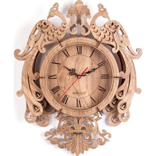 33Pcs DIY Wooden Clock Puzzle Model Kit Laser Cutting 3D Peafowl Wall Clock - Black Walnut Color