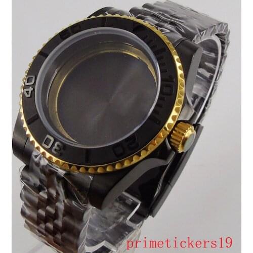 40mm PVD plated sapphire glass stainless steel without magnifier watch case+watch strap fit ETA 2836 MIYOTA movement