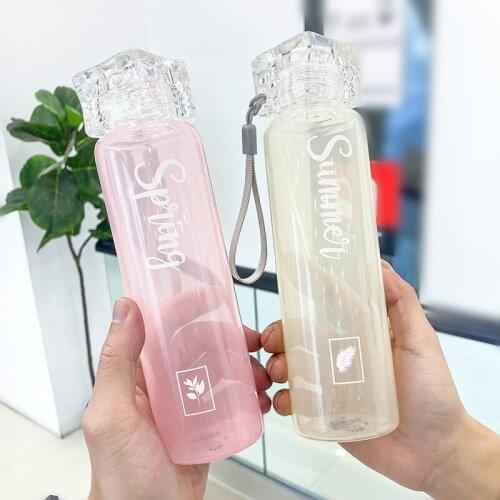 420ml Fashion Glass Water Cup Outdoor Couple Juice Tea Bottles With Lid Girl Portable Drinking Bottle For Sport Travel Cups Gift