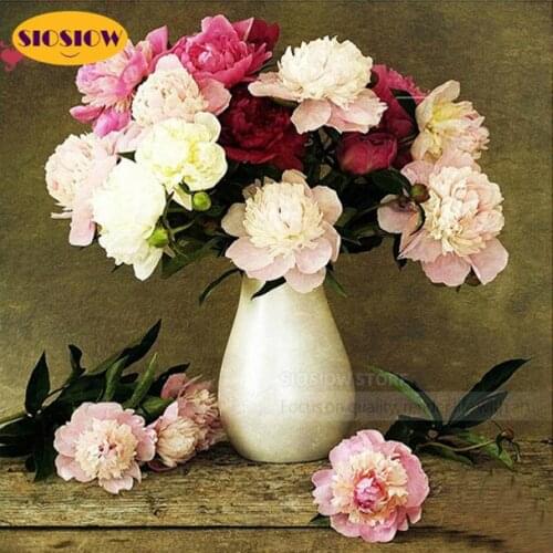 5D DIY Diamond Painting Flower Pattern Full Square Round Drill Diamond Cross Stitch Embroidery Flowers In A Vase Decor Home Room