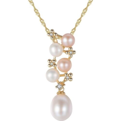 MetJakt S925 Sterling Silver Mixed Color Pearl Pendant Elegant Temperament Water Wave Chain Necklace