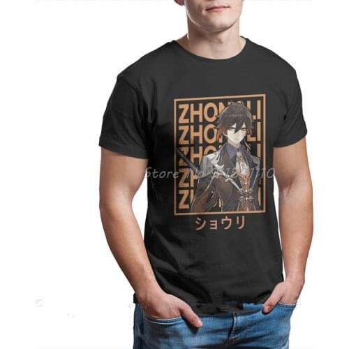 Zhongli Genshin Impact Action Role-playing Game Cloth Print T Shirt Crewneck Cotton TShirt Big size For Men Streetwear