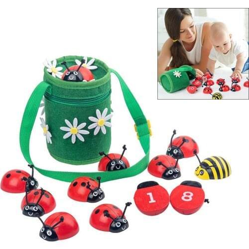 Wood Counting Ladybugs 0-10 Number Montessori Math Cognition Toys Kids