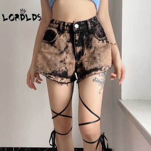 LORDLDS Low Waist Tie Dye Print Wide Leg Denim Jeans Shorts Summer Vintage Streetwear Women Dropshipping Clothes Female Pants