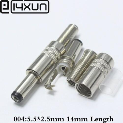 EClyxun 10Pcs Metal 5.5x2.5mm 5.5*2.5mm DC Power Male Jack Plug Connector 14mm Length Black Hand