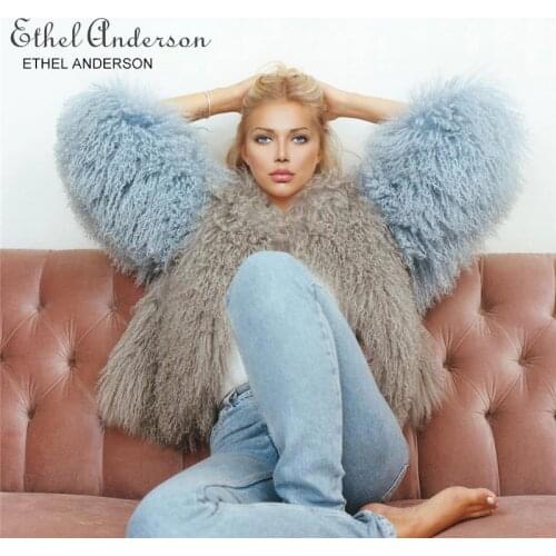 ETHEL ANDERSON Real Lamb Fur Mongolia Sheep Fur Coat Patchwork Fur Jacket s Parkas Whole Skin Jacket 50cm Midwaist Length Fash