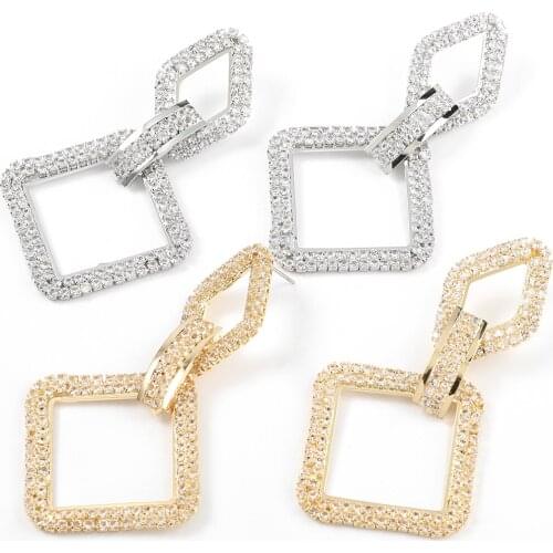 Fashion Metal Rhinestone Square Geometric Earrings Womens Creative Popular Dangle Earrings Banquet Accessories