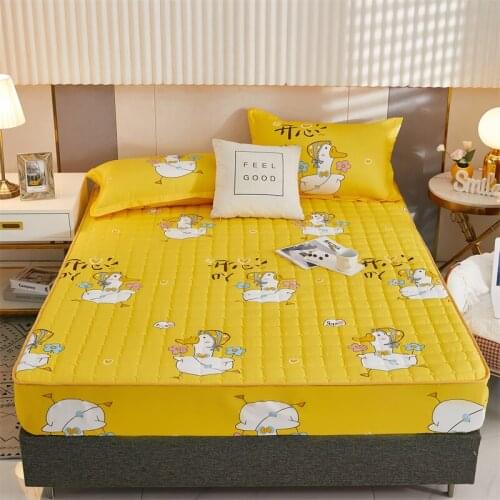 Cotton Thickened Cartoon Fitted Sheet Breathable All-inclusive Mattress Slipcover Washable Anti-Bacteria Bedspread For Queen Bed