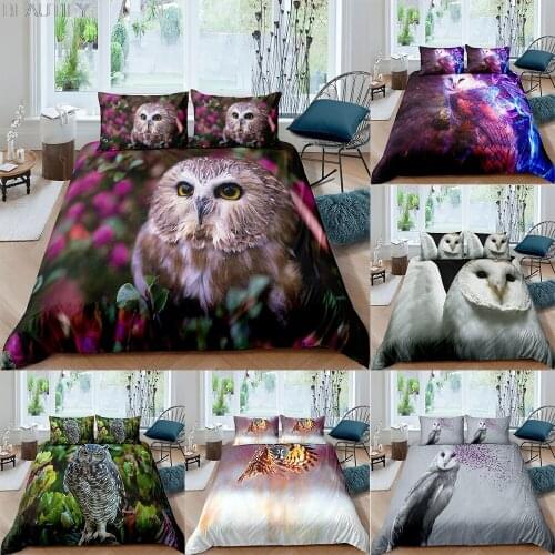 2021 Owl Picture Bedding Set Queen 3D Cute Printed Duvet Cover Bedclothes 2/3pcs Home Textiles Luxury High Quality Bedspread