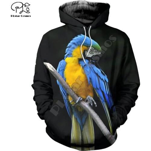 PLstar Cosmos Colorful Parrot 3D Printed Hoodies Casual Men/Women Zipper Hooded Funny Animal Unisex Brand Streetwear Apparel P12
