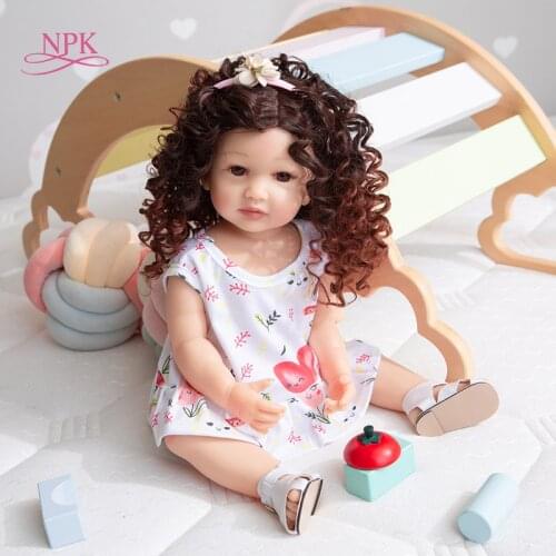 NPK 55CM Curly hair Original full body soft silicone real soft touch reborn baby toddler pincess fashion girl doll Xmas Gift