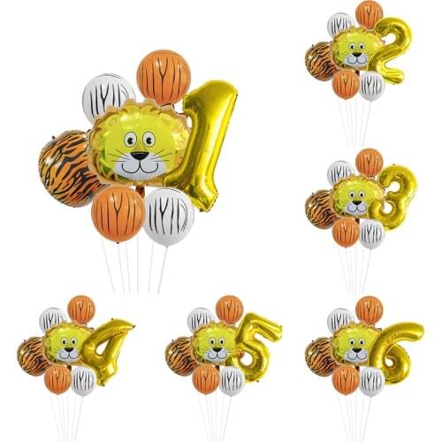 Jungle animal latex balloon lion cow aluminum foil theme balloon happy birthday party zoo baby shower party decoration