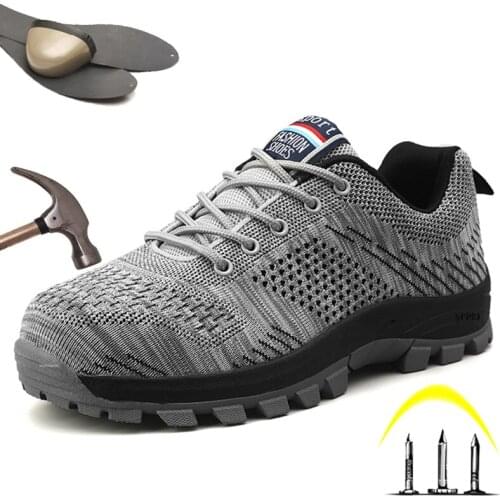 Summer Fashion Mens Work Shoes Safety Boots Steel Toe Anti-Smashing Safety Boots Puncture-Proof Anti-Slip Sneakers Big Size 46
