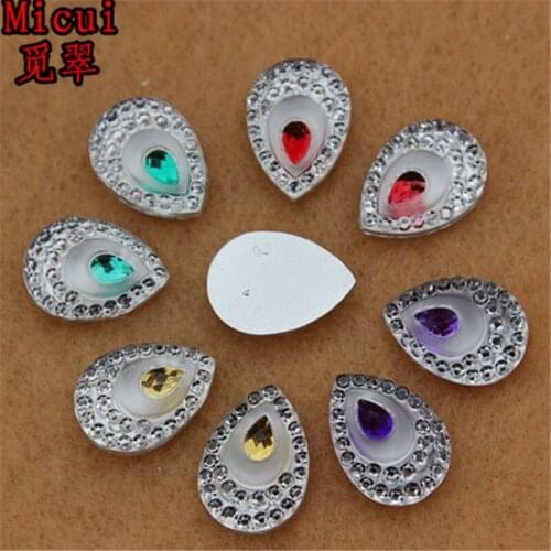 Micui 100pcs 10*14mm drop shape crystal rhinestone flatback resin gem stones ZZ263