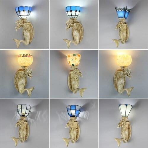 Mediterranean Style Wall Lamp Bedroom Bedside Lamp Corridor Art Living Room TV Background Tiffany Glass Resin Wall Light